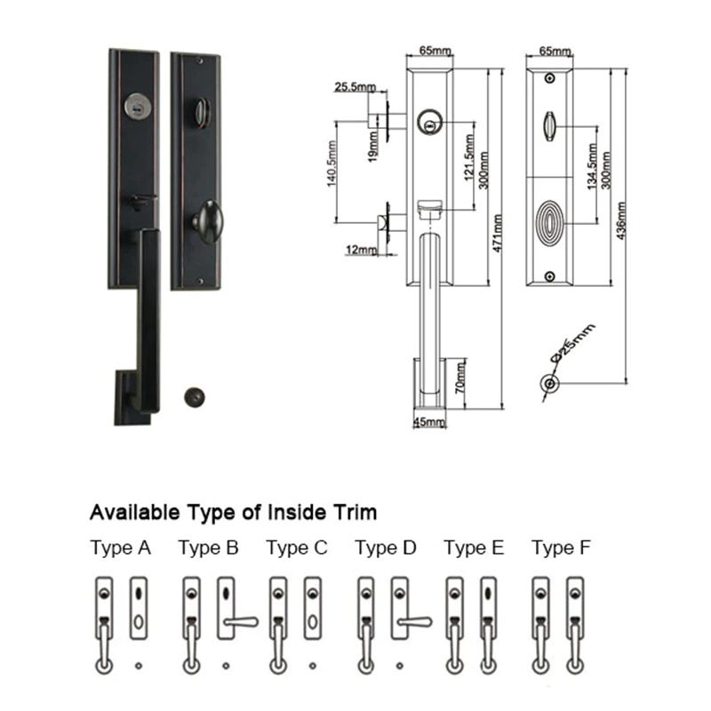 FUYU high security zinc alloy door lock for timber door with latch for mall