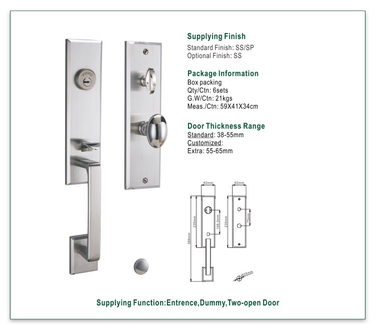 SS 304 grip handle mortise handle lock complete set for wooden door