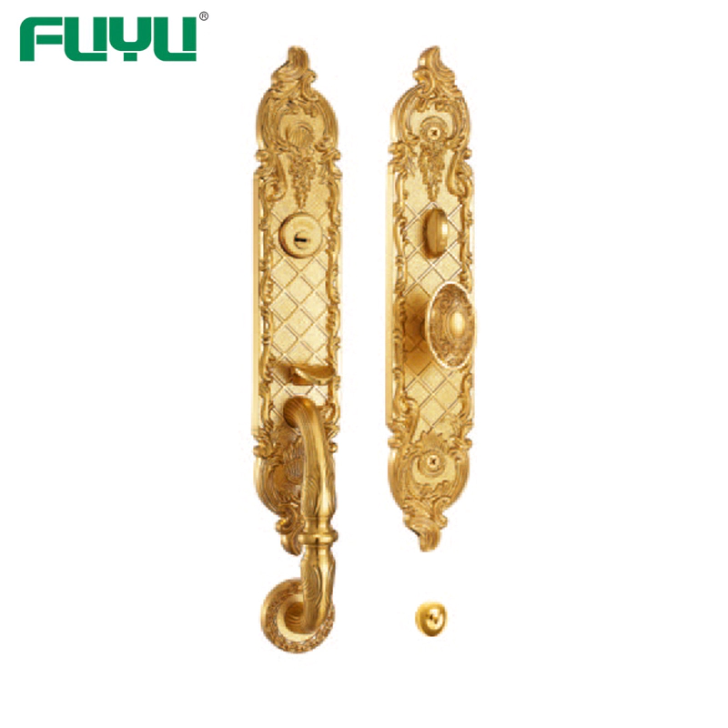 Gold finish brass handle entrance door lock for residential house
