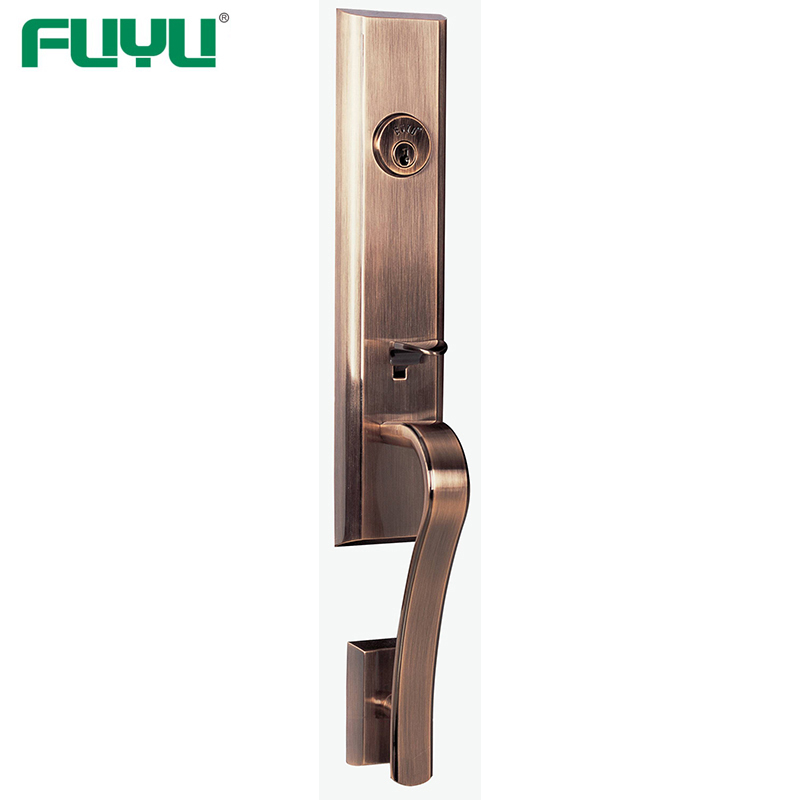 High security zinc entry door handle set with lock