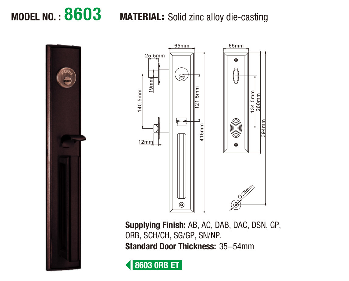 FUYU grip handle door lock supply for entry door