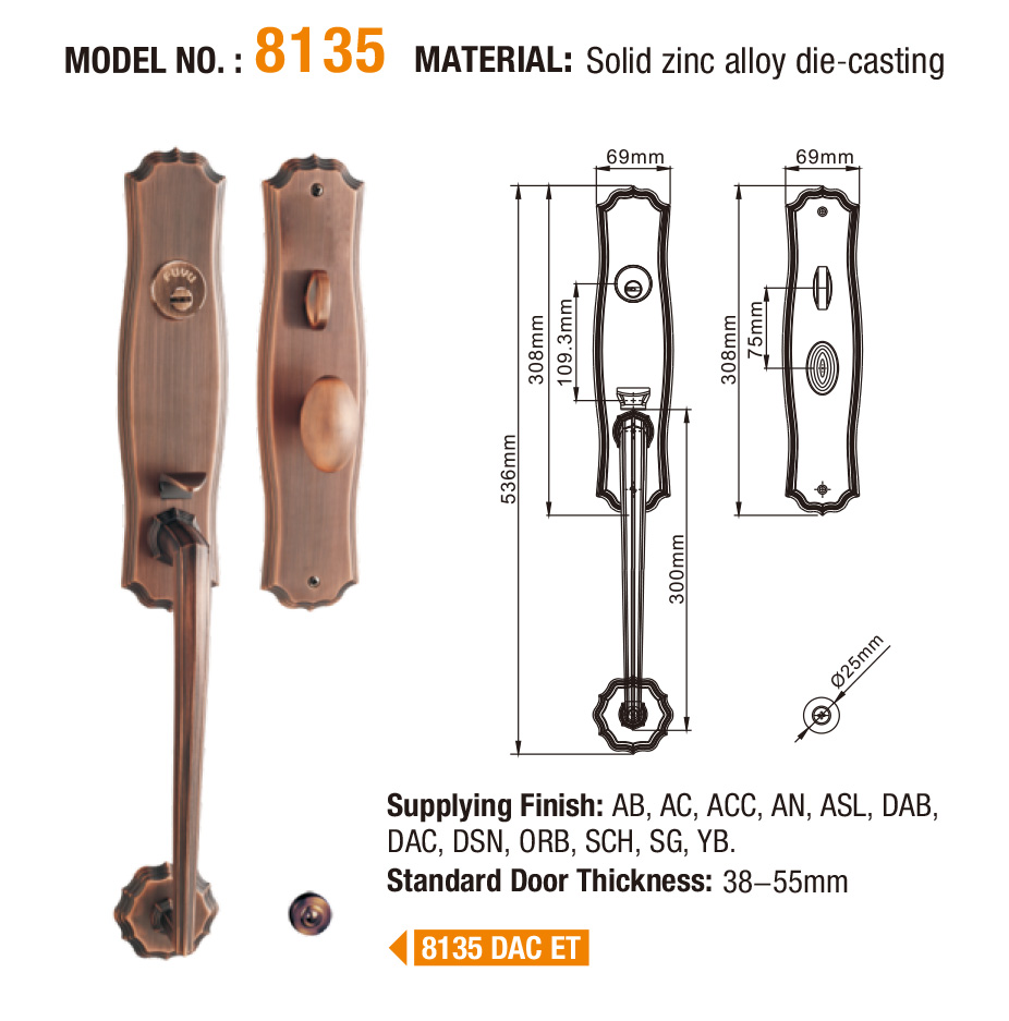 FUYU long zinc alloy door lock for wooden door with latch for indoor-5