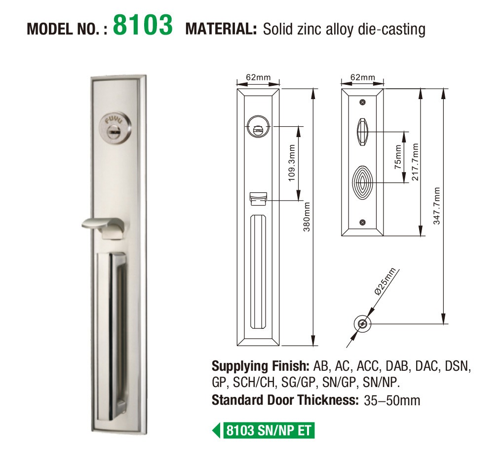 FUYU grip handle door lock supplier for wooden door
