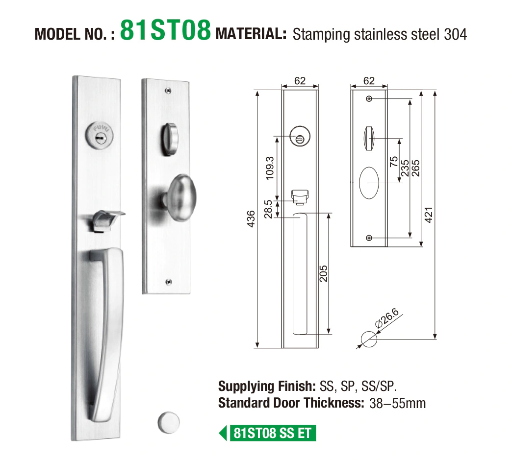 FUYU durable stainless steel door locks with international standard for shop
