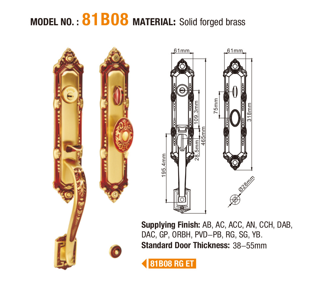 FUYU custom custom brass door lock with latch for residential