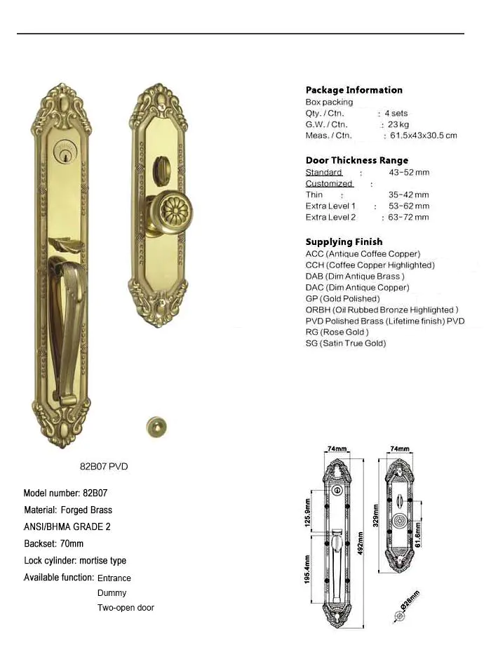 FUYU durable brass entry door locksets on sale for mall