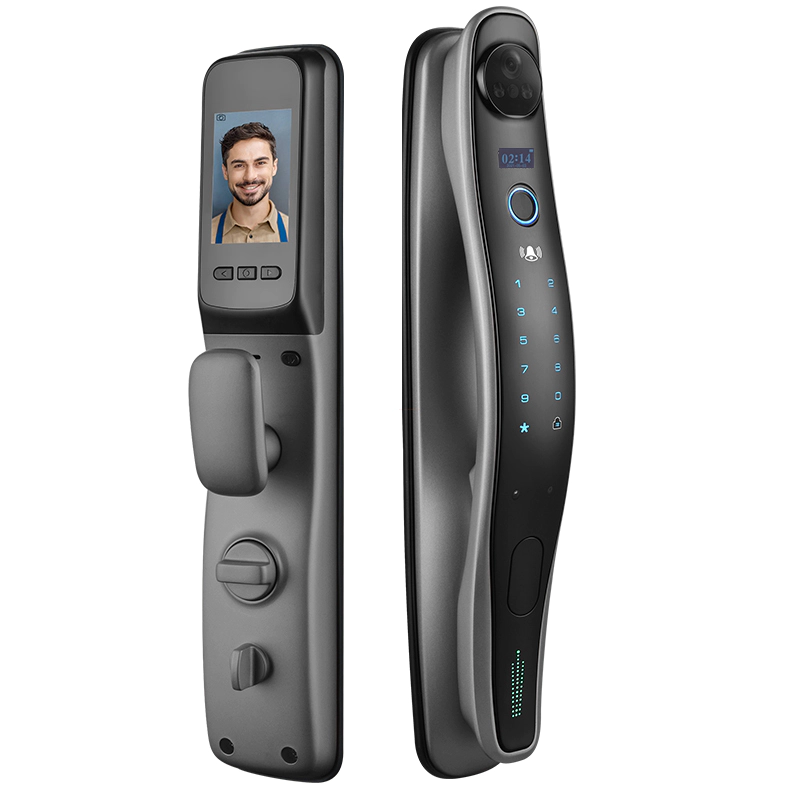 New Design Fingerprint Smart door lock with door-viewer camera and built-in doorbell