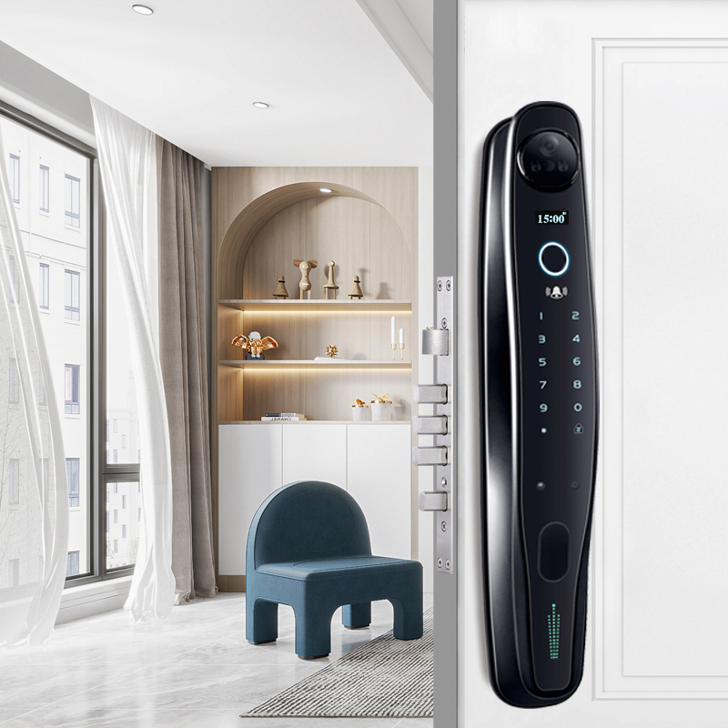 New Design Fingerprint Smart door lock with door-viewer camera and built-in doorbell