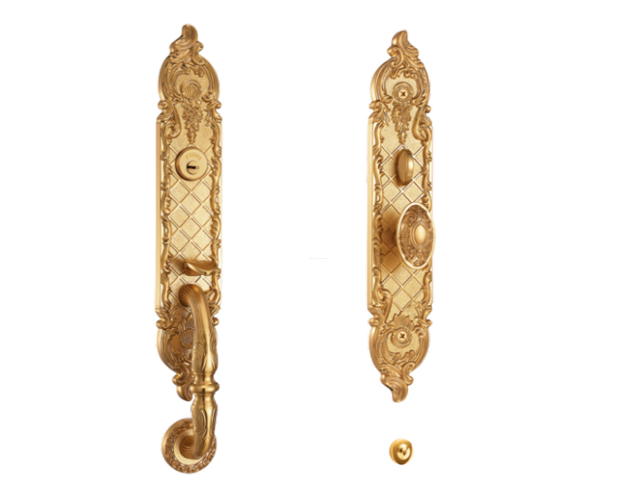 Gold Finish Brass Handle Entrance Door Lock For Residential House