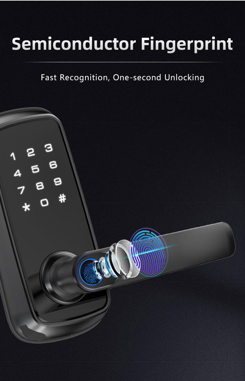 product-Electronic Door Lock Fingerprint PIN Code Lock with TUYA Bluetooth Function, Smart Lock D