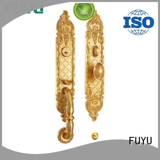 Gold finish brass handle entrance door lock for residential house