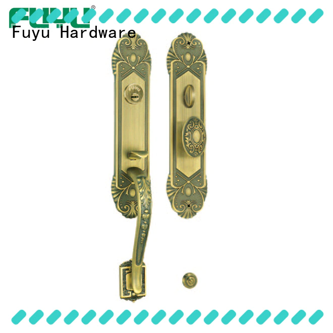 gold brass bathroom door handles with lock zinc for wooden door FUYU
